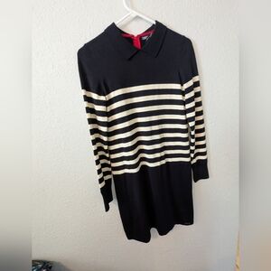 Saint James x Claudie Pierlot Sweater Dress Sz US 4Wool Long Sleeve Navy Ivory